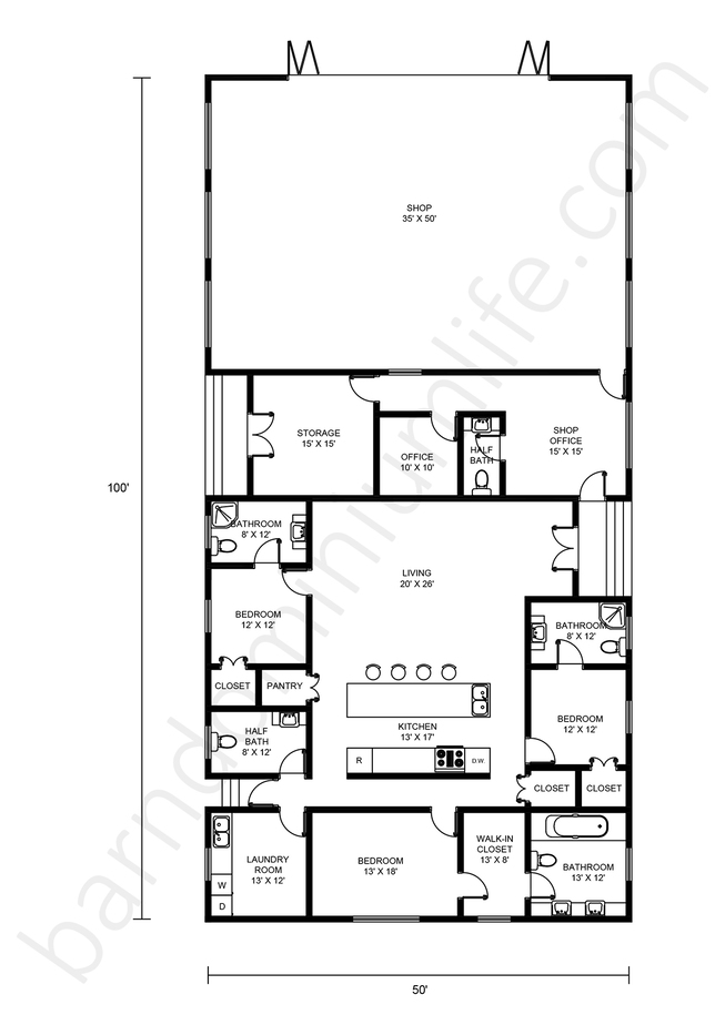 X Barndominium Floor Plans With Shop Expansive Yet Cozy