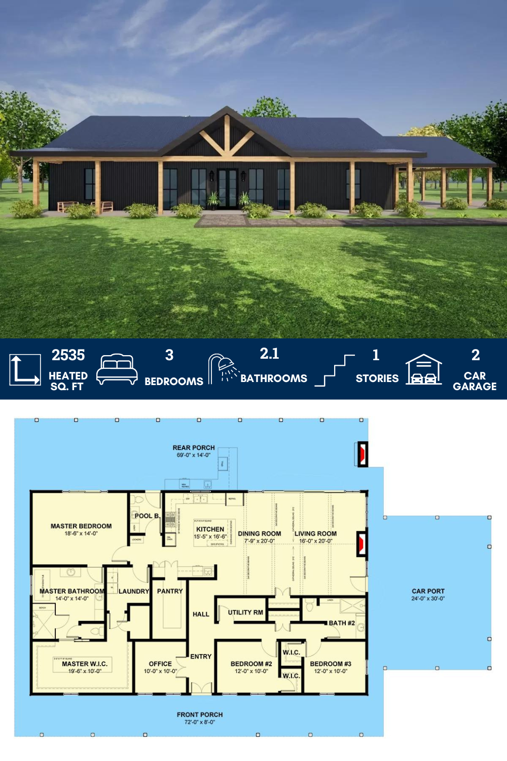 Bed Barndo Style Home Plan With Oversized Wrap Around Porch