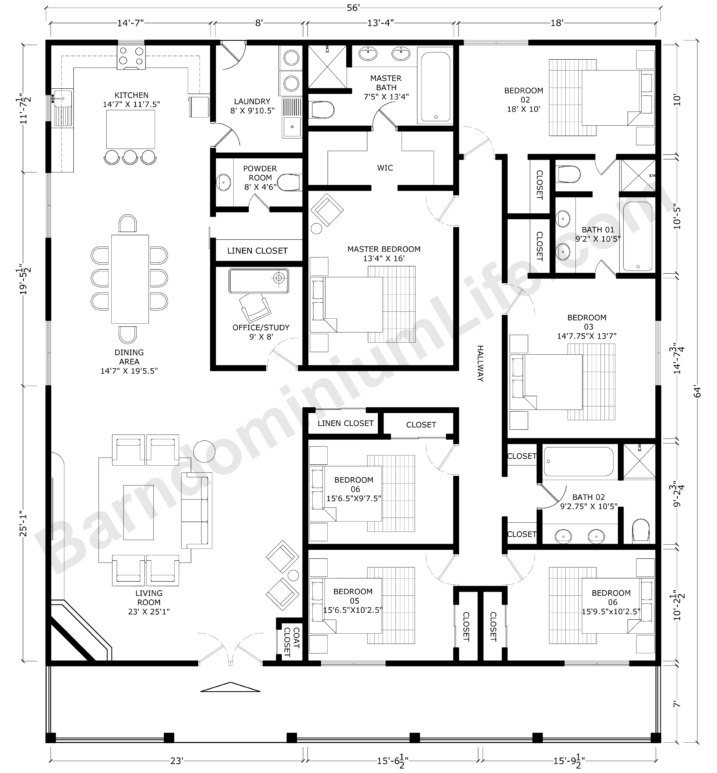 The Best 6 Bedroom Barndominium Floor Plans