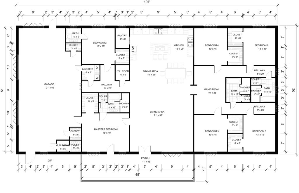 6 Bedroom Barndominium Floor Plans