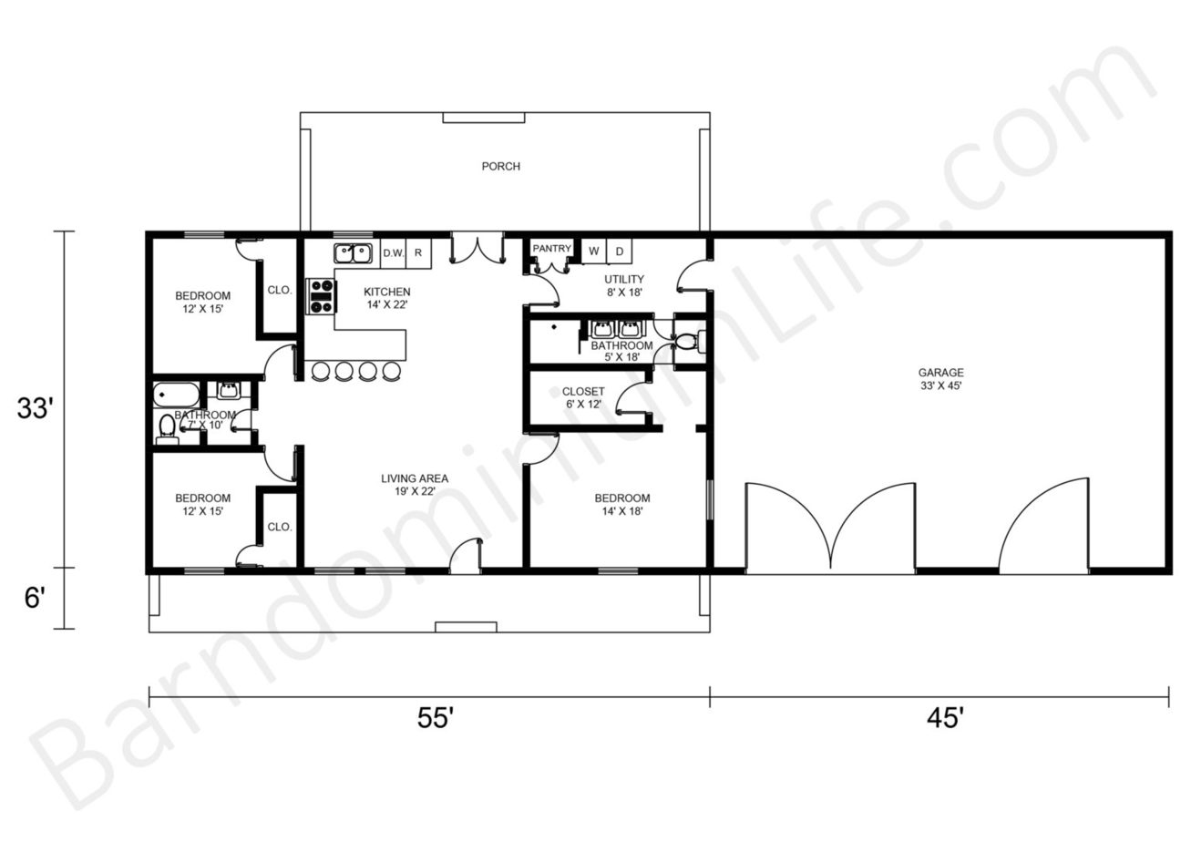 Stunning 3 Bedroom Barndominium Floor Plans