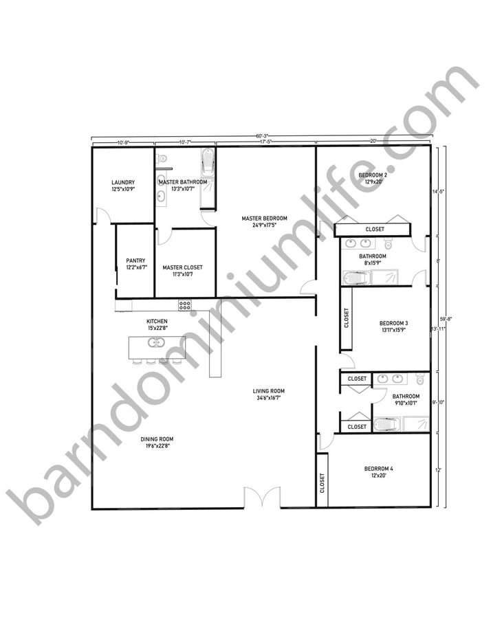 Extraordinary 60x60 Barndominium Floor Plans for Spacious Living