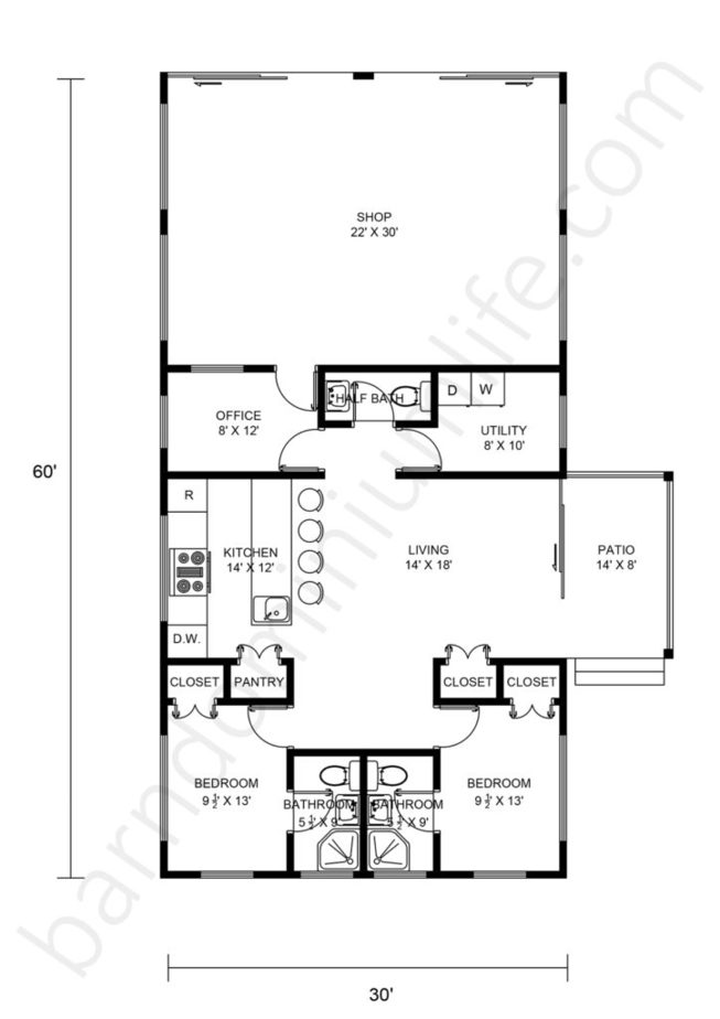 30x60 Barndominium With Shop Floor Plans 8 Great Designs For A Uniquely Sized Floor Area