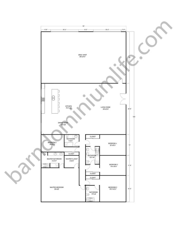 8 Inspiring 50x100 Barndominium Floor Plans with Shop - 5,000 Square Feet
