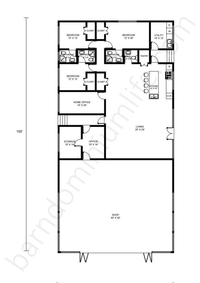 Inspiring 50x100 Barndominium Floor Plans with Shop - 5,000 Square Feet