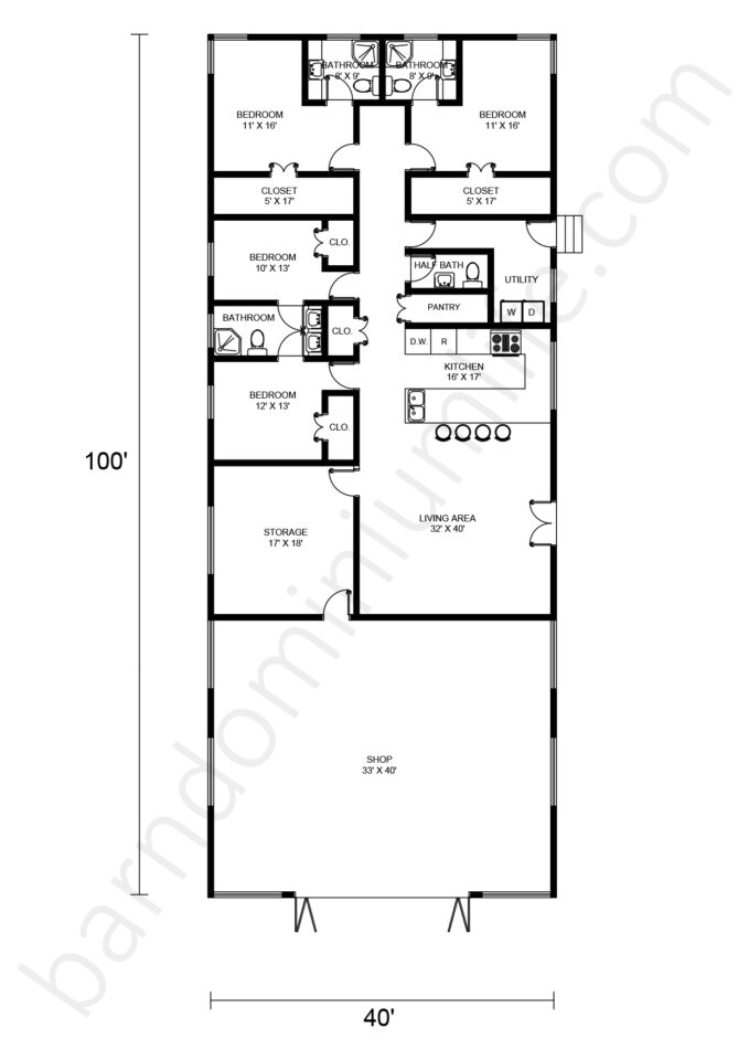 Stunning 40x100 Barndominium Floor Plans