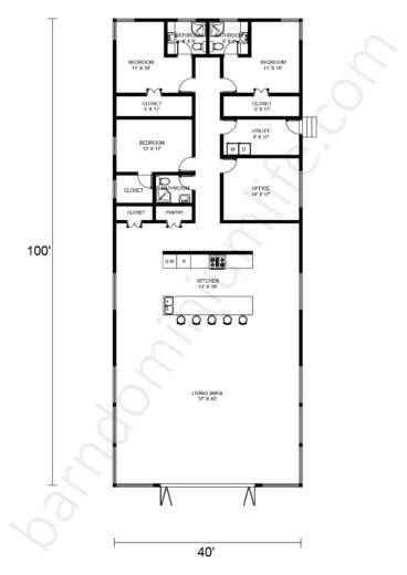 Stunning 40x100 Barndominium Floor Plans