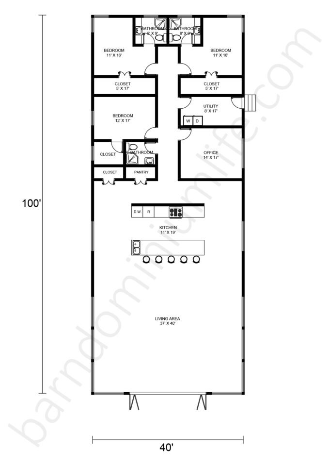 Stunning 40x100 Barndominium Floor Plans