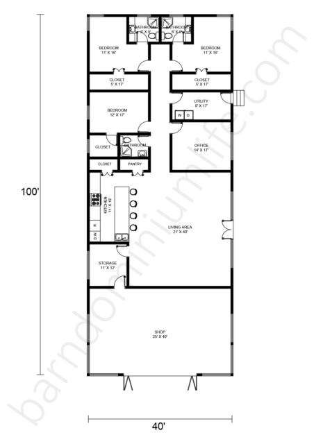 Stunning 40x100 Barndominium Floor Plans