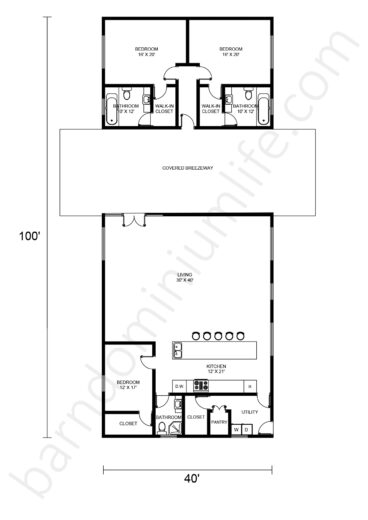 Stunning 40x100 Barndominium Floor Plans