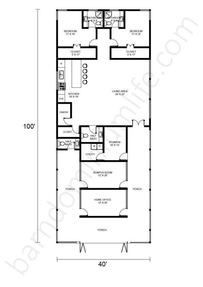 Stunning 40x100 Barndominium Floor Plans