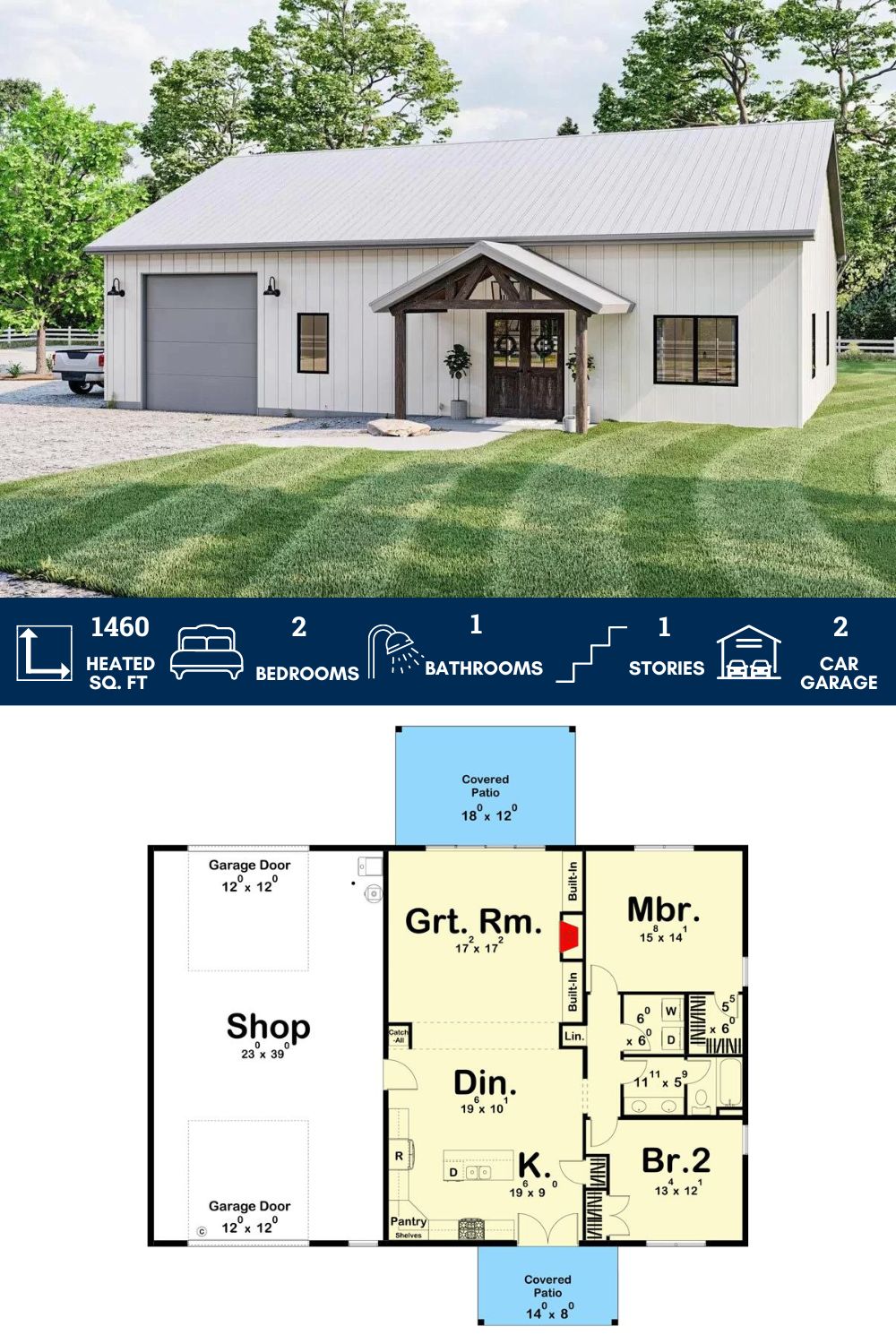 Barndominium-Style House Plan with Drive-Through Shop