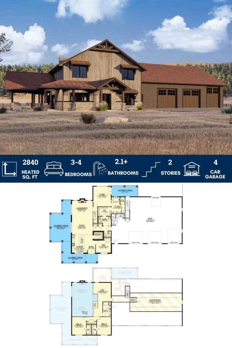 Exclusive Barndominium-Style with Massive Garage Wraparound Porch and 2 ...