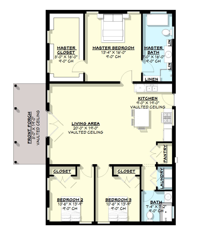 PL-62765 Cornelia Barndominium Colored Floor Plan