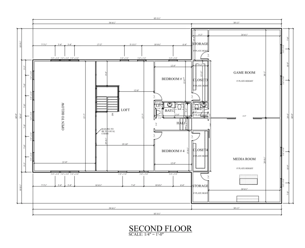 PL-62832 Brantley Barndominium Second Floor Plan