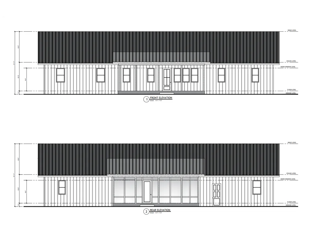 PL-71006 Katrina Barndominium Front & Rear Elevation