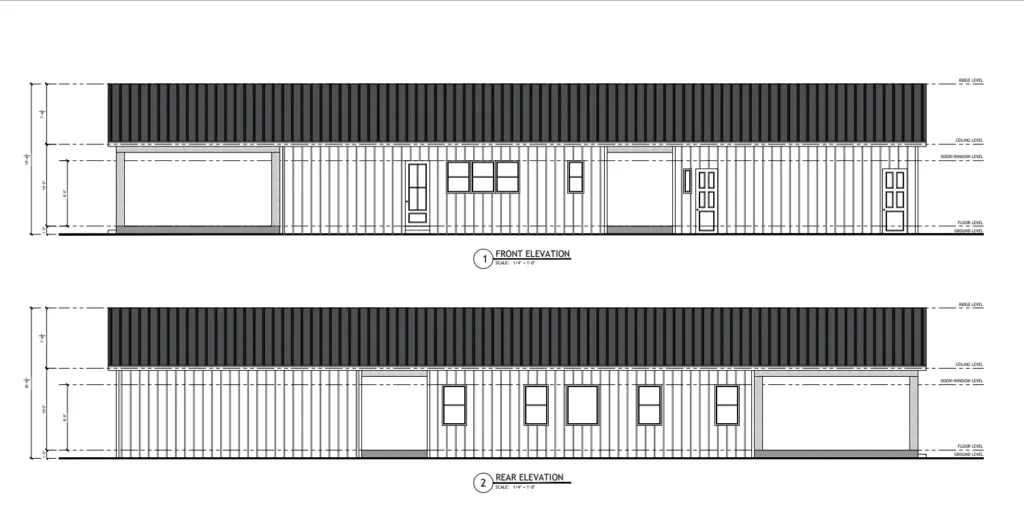 PL-71007 Serena Barndominium Front & Rear Elevation