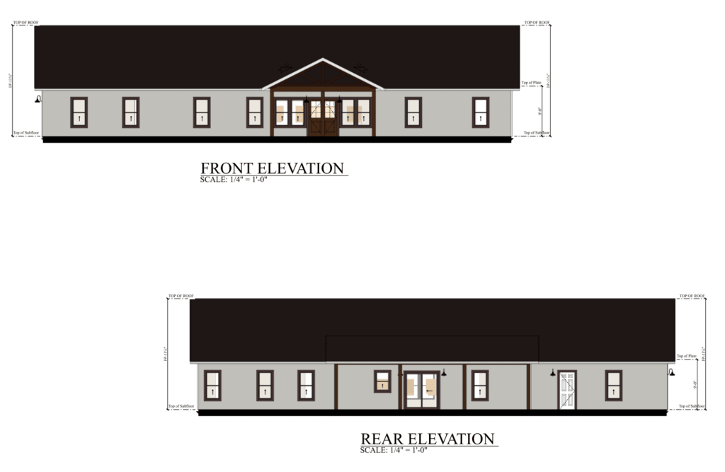 PL-64001 Skipper Barndominium Front & Rear Elevation