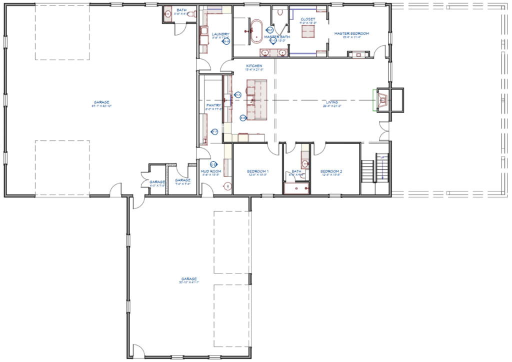 LP-2803 Wickard Barndominium 1st Floor Plan